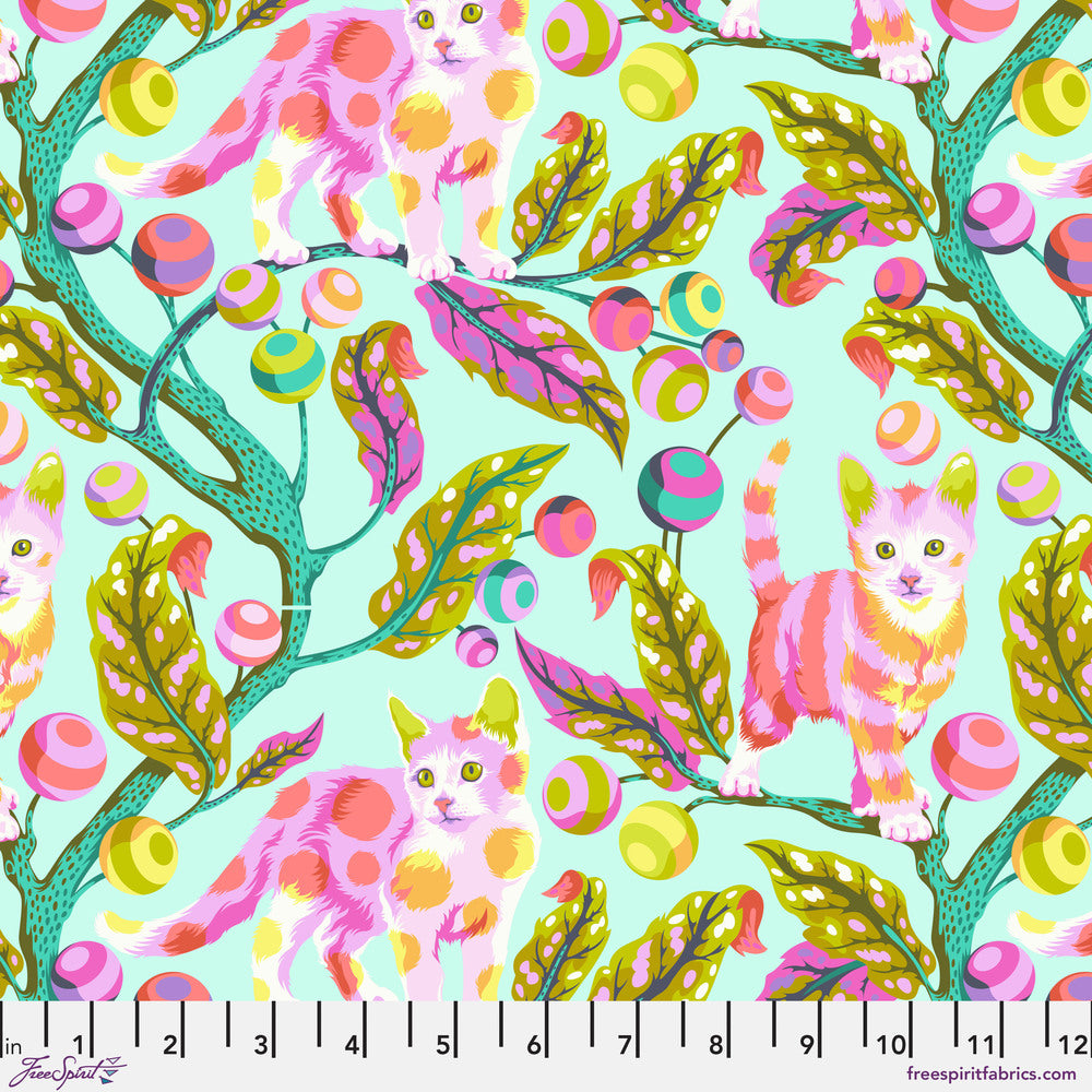 Tabby Road Deja Vu - Disco Kitty - Technomint - 1/2 yard