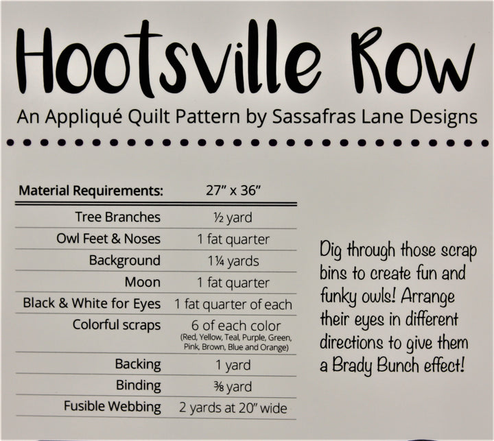Hootsville Row: An Applique Quilt