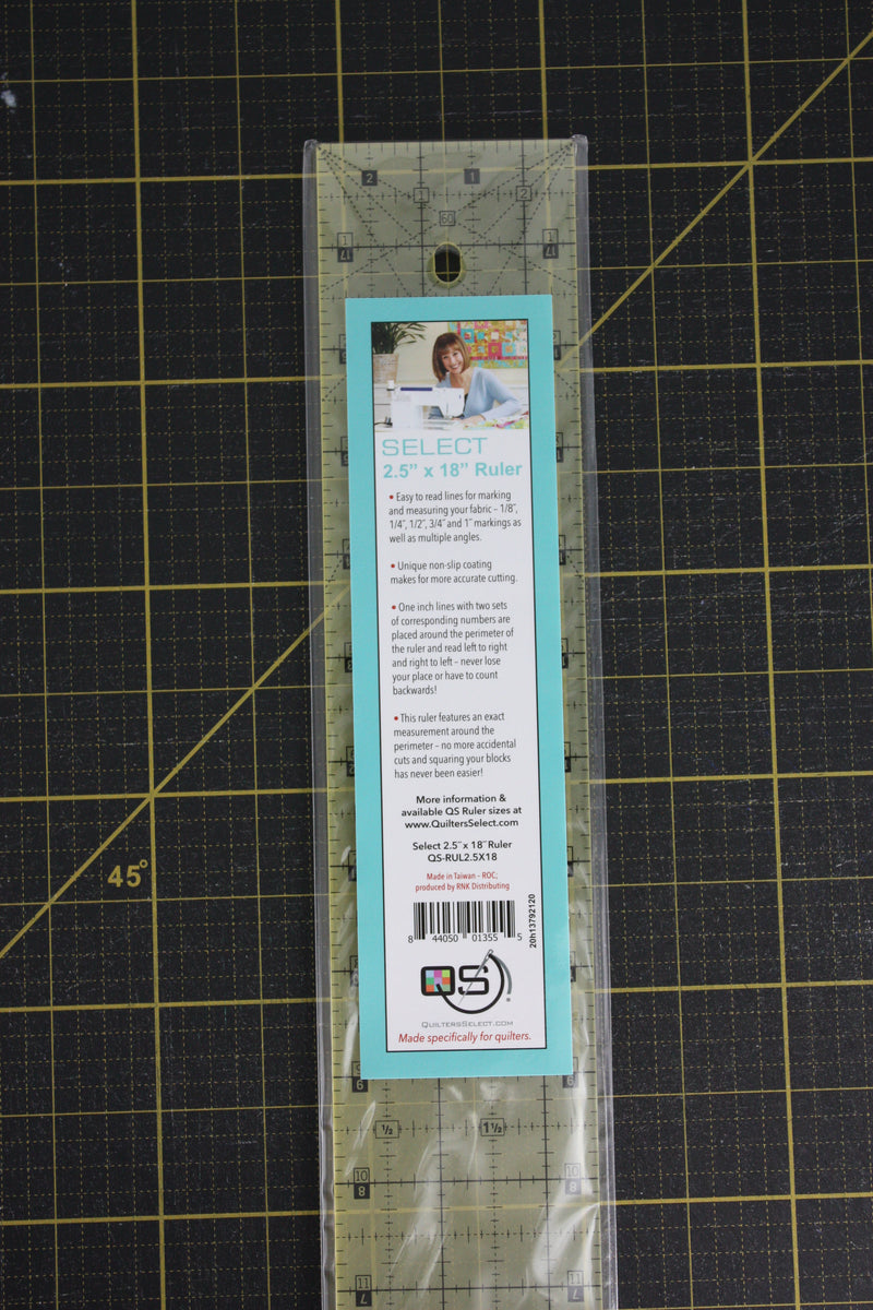2.5 x 18 Ruler- Quilters Select Non-Slip 2.5 x 18 Ruler for