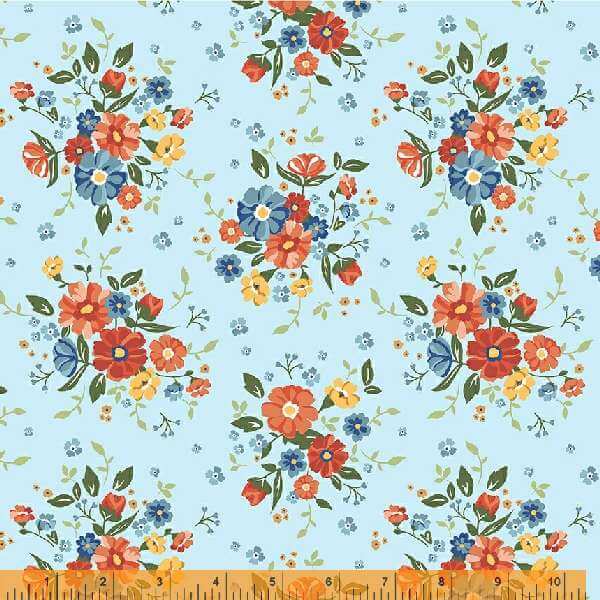 Forget Me Not - Gathered Bunches, Soft Blue - 1/2 Yard