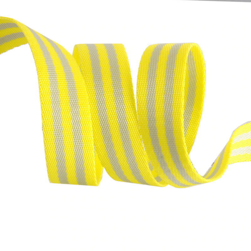 1" Tula Pink Nylon Webbing - Yellow and Gray - 1/2 Yard