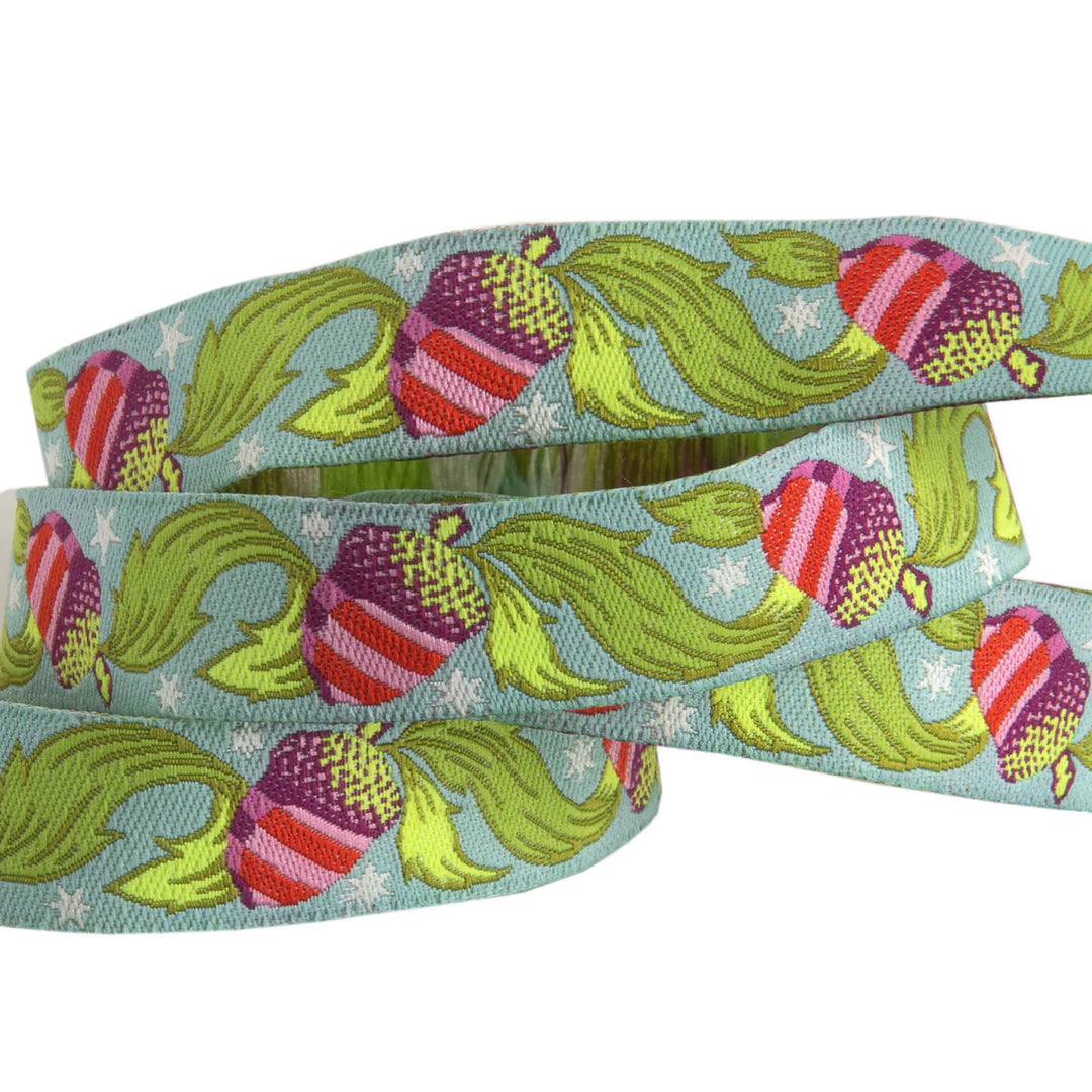 Tula Pink Tiny Beasts Ribbon: Oh Nuts! Teal - 1/2 Yard (5/8")
