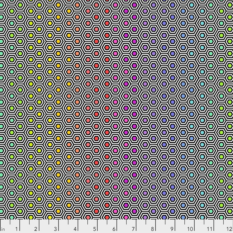 Hexy Rainbow - Ink - 1/2 Yard