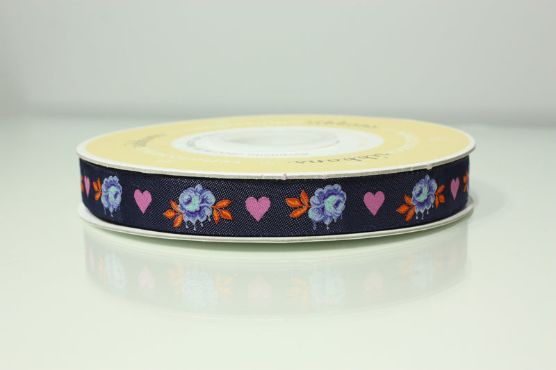 Tula Pink Curiouser Ribbon: Painted Roses - 1/2 Yard (5/8")