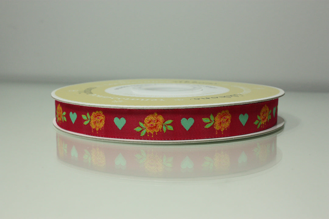 Tula Pink Curiouser Ribbon: Painted Roses - 1/2 Yard (5/8")