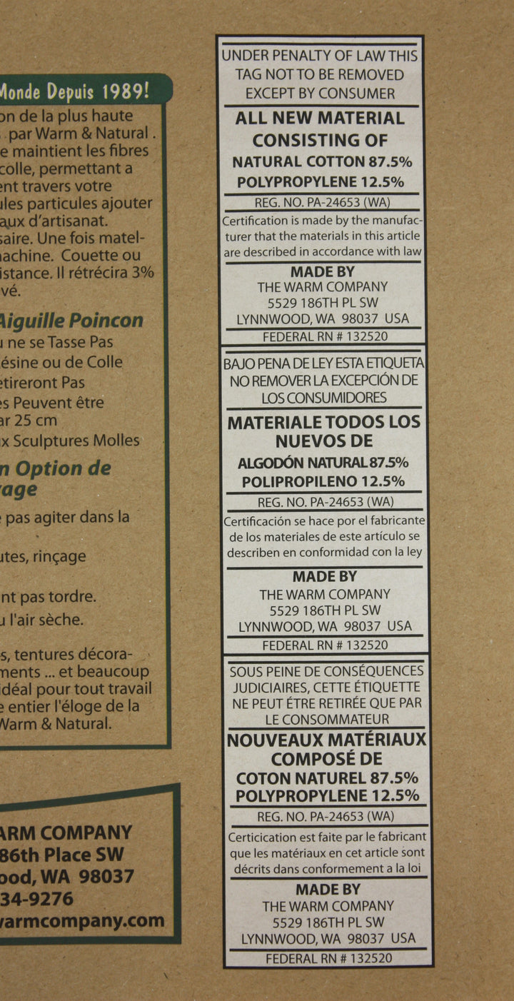 90" Wide Warm and Natural Batting - 1/4 yard