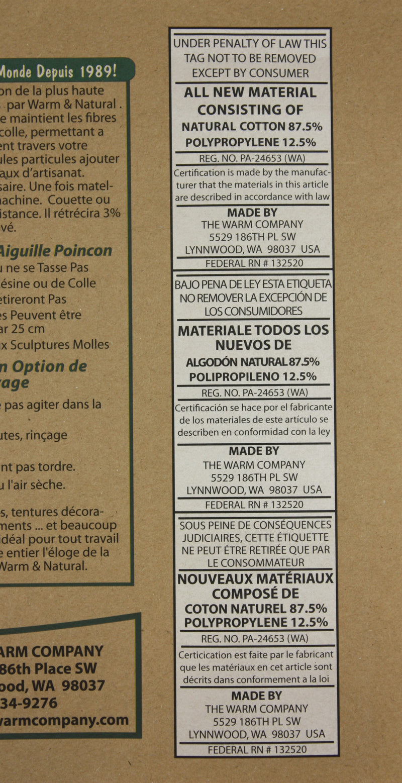 90" Wide Warm and Natural Batting - 1/4 yard