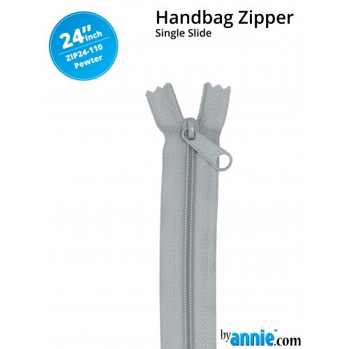 24" Single Slide Handbag Zipper - Pewter
