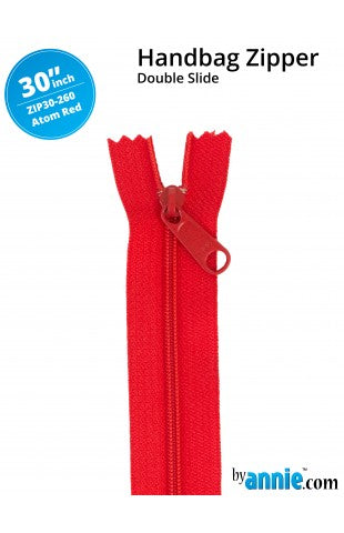 30" Double Slide Handbag Zipper - Atom Red