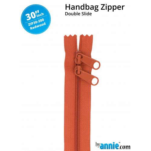30" Double Slide Handbag Zipper - Redwood