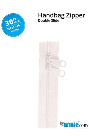 30" Double Slide Handbag Zipper - White