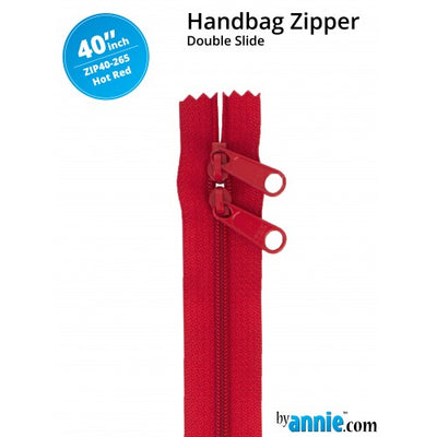 40" Double Slide Handbag Zipper - Hot Red