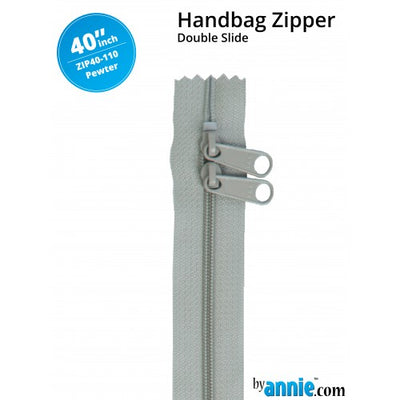 40" Double Slide Handbag Zipper - Pewter